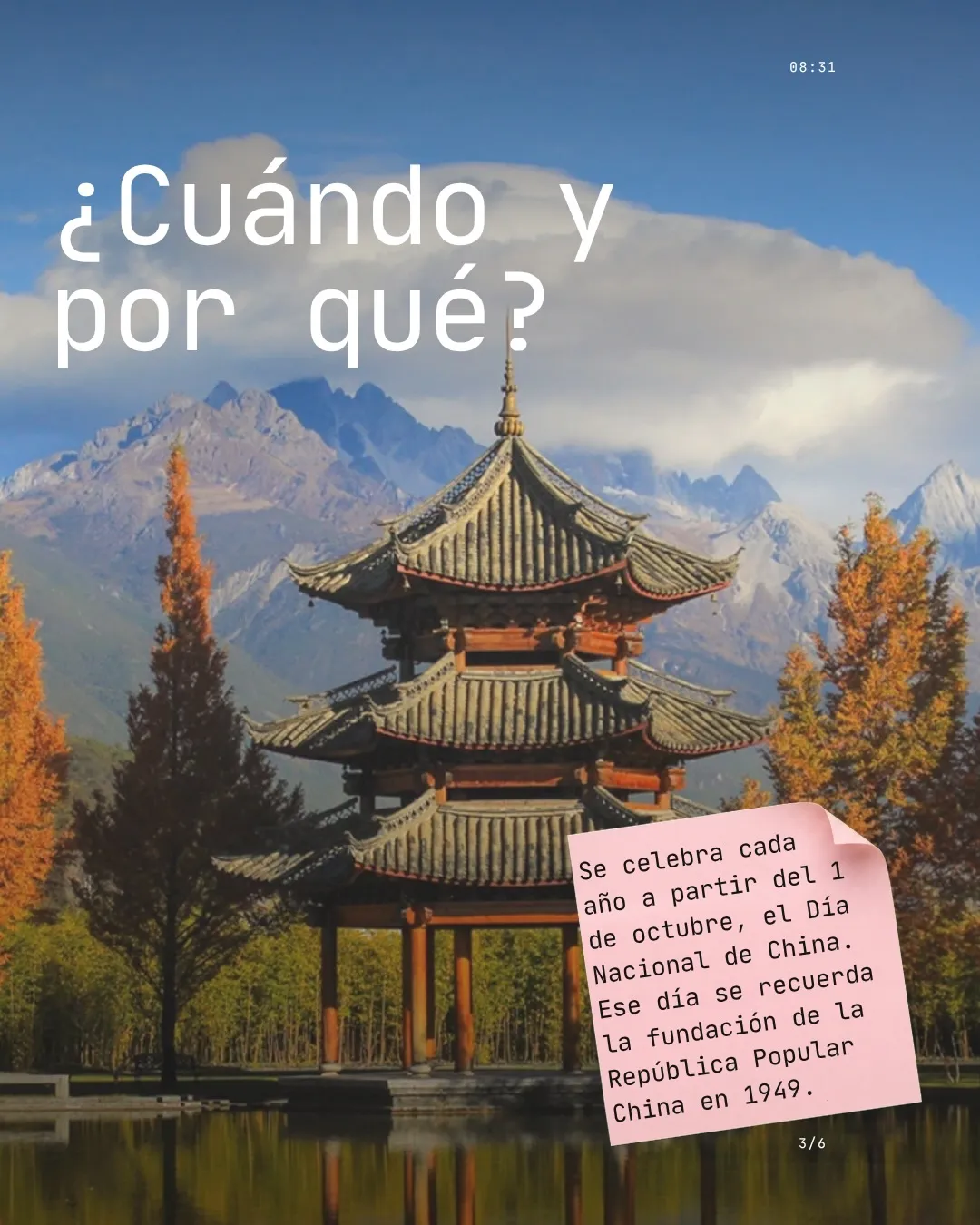 ¿Cuándo y por qué? Se celebra desde el 1 de octubre, el Día Nacional de China, que recuerda la fundación de la República Popular China en 1949.